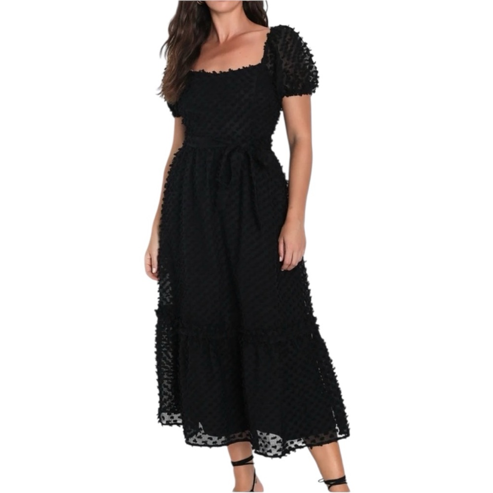 Lulus Black Textured Midi Dress